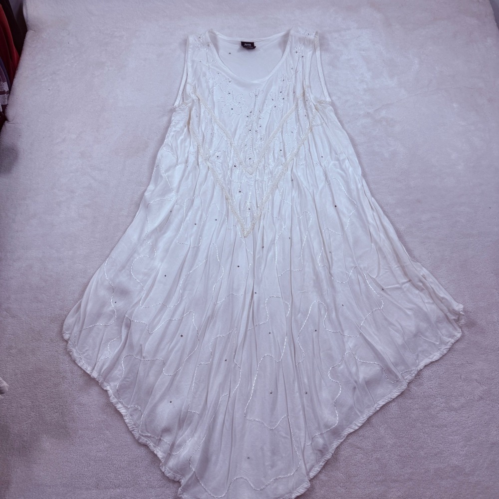 Seven Islands XLarge‎ Women White Sleeveless Dress Coverup Flowy Boho Lagenlook